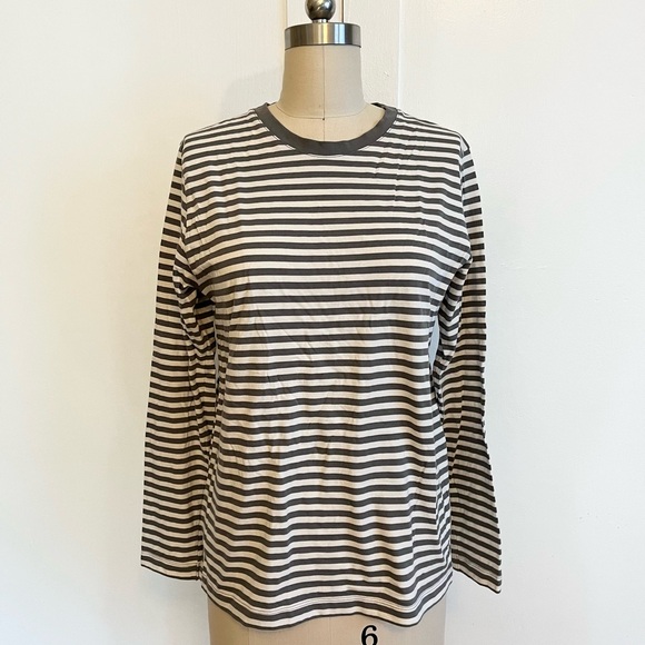 Muji Gray and White Striped Long Sleeve Tee - Picture 1 of 5